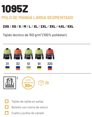 Polo manga larga combinado segmentado