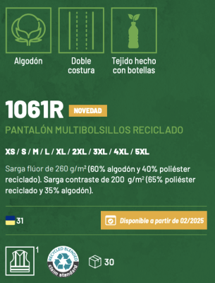 Pantalón multibolsillos reciclado segmentado