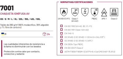 Chaqueta ignífuga combinada