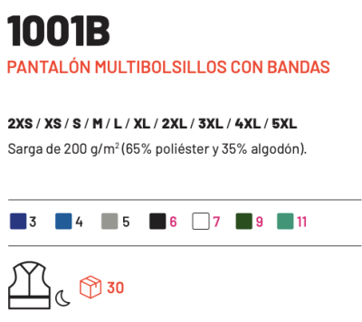 Pantalón multibolsillos con 2 bandas reflectantes