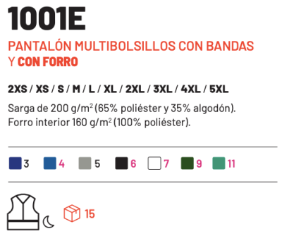 Pantalón multib. con 2 bandas reflectantes y forro